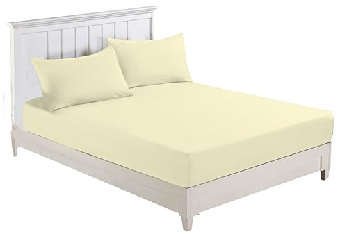 R&Z Plain Luxury Polycotton Fitted Sheet Single, Double, King, Super King, 4FT (Lemon, KING)
