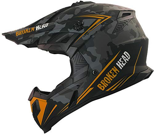 Broken Head Squadron Rebelution Camouflage Grau Orange - MX Motocross-Helm - Quad-Helm - Sumo-Helm (L (59-60 cm))