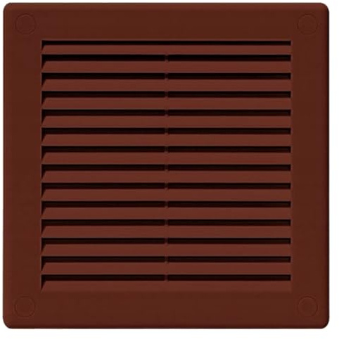 Brown Louvred Wall Vent Grille with Flyscreen and Screw Caps, 300 x 300 mm, Air Ventilation Duct Cover with Anti-Insect Mesh and Flat Back, Tough and Durable ABS Plastic