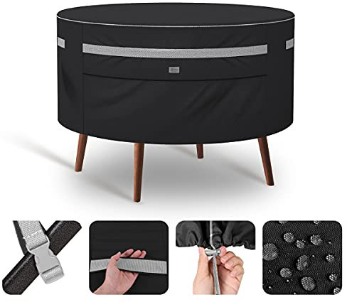 Sekey Abdeckung für Gartentisch | Gartenmöbel Set | Loungemöbel | Sitzgruppe Schutzhülle Ø160x71 cm, Rund (Winterfest,Wasserdicht, UV-Beständiges, Reißfest) Schwarz
