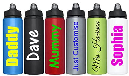 JC Personalised Custom Metal Water Drink Bottle with Flip Straw - Any Name, Word, Business, Sports, School, Promotional Merchandise
