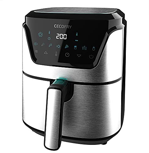 Cecotec Freidora sin Aceite 3,5-5,5 L de Aire Caliente Cecofry Advance. Inox, InoxDark & Black. Dietética, Digital, Control Táctil, Temperatura y Tiempo Regulable, 8 Modos (3,5 L, Inox)