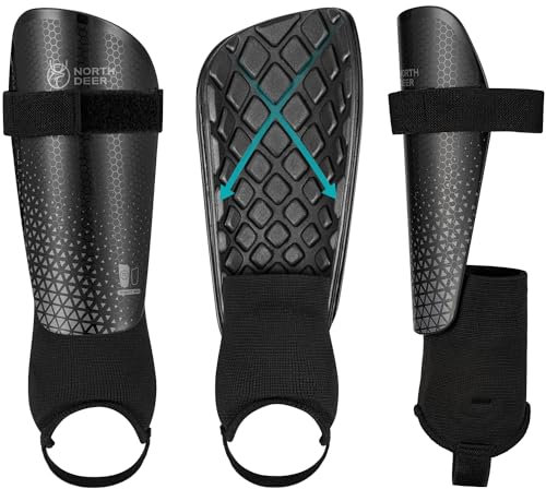 Northdeer Jungen Schienbeinschoner Fussball mit Knöchelschutz - Shin Guards für Kinder Mädchen (Schwarz M)