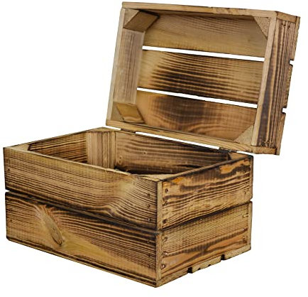 Kistenkolli Altes Land Holztruhe Assos geflammt Geschenk-Box mit Deckel Schatzkiste Holzkiste Holztruhe Hochzeitskiste Upcycling Vintage (ASSOS S 30x20x20cm)