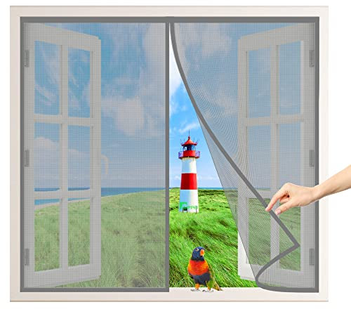 Fliegengitter Fenster Moskitonetz, 80x165 cm Magnet Fliegengitter BalkonFenster, Kinderleichte Klebemontage Ohne Bohren, für Küche Schlafzimmer Hof Wohnzimmer, Grau P