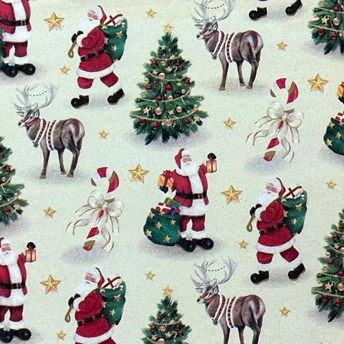 Geschenkpapier Weihnachten 70cm x 2m Rolle Creme/Bunt - Weihnachtspapier mit Weihnachtsmann Motiv - Weihnachtsgeschenkpapier Santa Claus mit Geschenken - Geschenkverpackung XMAS