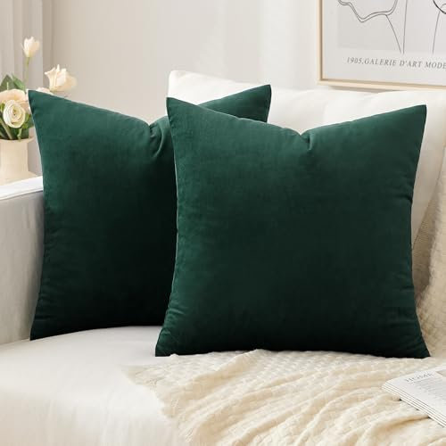 Slozzi 2er Set Samt Kissenbezüge Haushalt Dekokissen Dekorative Kissenhülle Weich Sofakissen für Sofa Schlafzimmer Wohnzimmer 40x40 cm Dunkelgrün