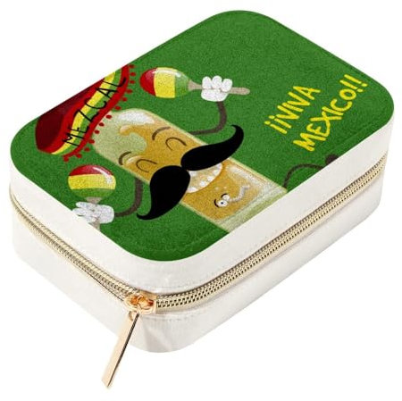 RODAILYCAY Niedliche, lustige mexikanische Tequila-Reise-Schmuckschatulle, Organizer, tragbare Schmuck-Aufbewahrungsbox, Schmuck-Präsentationsboxen mit Reißverschluss für Halsketten, Ringe, Ohrringe,