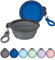 Heouvo Collapsible Dog Bowls with Bottle Carrier, 2 Pack Travel Dog Water Bowl with Upgraded Carabiner, One-piece Molded Rim No Fall Off or Crack (Gray/Navy Blue, Large(Pack of 2))