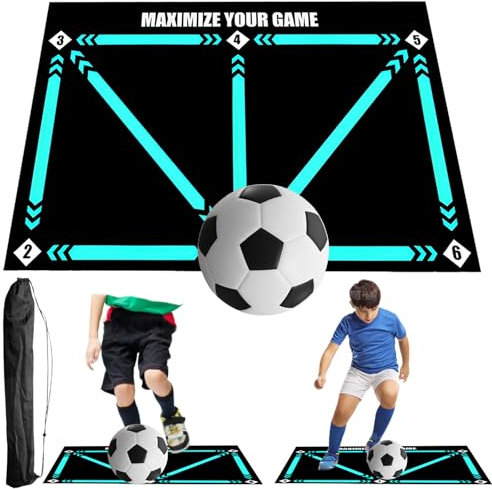 YOUYIKE FußBallmatte,90x60cm Mit Aufbewahrungstasche FußBall Trainingsmatte,Fussball Matte, Rutschfeste Und StoßDäMpfende Fussballmatte Training, FußBall ZubehöR