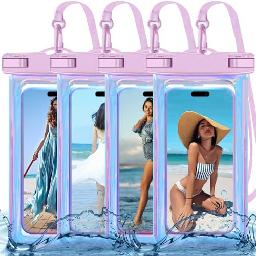 4 Pack Iridescence Universal Waterproof Phone Pouch, Large Phone Waterproof Case Dry Bag (Protection Level: IP68) Outdoor Sports for Apple iPhone,Samsung,and up to 7.5 (Iridescence 4 Pack)