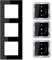 Jung SCHUKO Set Schwarz Serie A AC583SW Rahmen 3-fach + 3x A1520SW SCHUKO® Steckdose