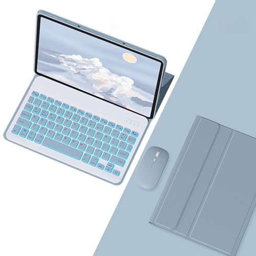 VLEAQC Bleu, Étui pour Clavier pour Xiaomi Redmi Pad Pro 12,1, Clavier Bluetooth léger et détachable rétroéclairé 7 Couleurs avec Souris, Coque de Protection Fine avec Support