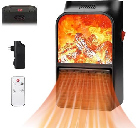 Steckdosen Heizlüfter mit Fernbedienung, 900W Mini Keramik Heizlüfter Bad Energiesparend Leise Heizung mit 12H Timer, LED-Display, Heizlüfter Energiesparend für Badezimmer Schlafzimmer Wohnzimmer (A)