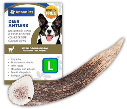 AnnonPet® Corno di Cervo | Masticativi Naturali per Cani | Osso di Cervo per Cani Ricco di Calcio e Fosforo |Ideale per Igiene Orale e Salute Dentale | Riduce tartaro e ansia (Large)