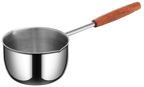 Small Sauce Pan with Pour Spout 500ml Stainless Steel Mini Pot Butter Warmer with Wooden Handle for Cooking Hot Oil, Sauce, Butter Melting