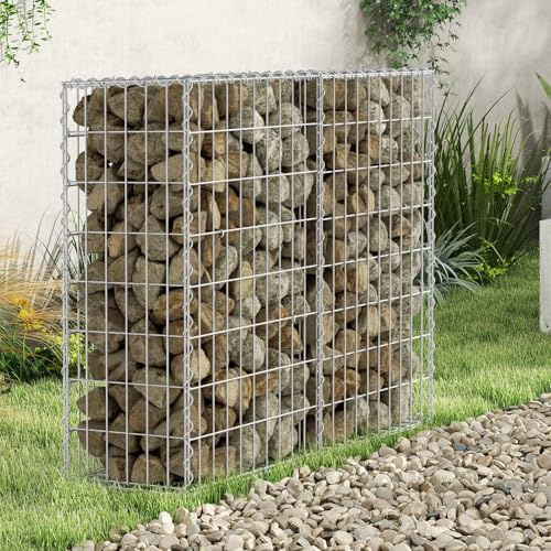Monucep Gabionen 100x80x30 cm, Verzinkt Metall Gabionenkörbe– Steingabione für Mauer, Garten, Drahtkorb mit 5x10 cm Maschenweite, 4 Stück, 4 mm starker Draht