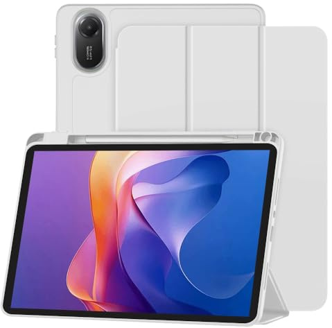 Techsuit für Xiaomi Redmi Pad 2 Hülle mit Stifthalter, Dreifach Faltbarer Ständer, Schlankes Design, Anti Fingerabdruck, Präzise Aussparungen, Flex Trifold Series, Grau