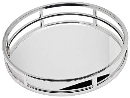 Godinger Dekoratives Tablett, Parfümtablett, Schminktisch, rundes Heimdekor-Tablett, Aspen-Kollektion, Silber, 33 cm