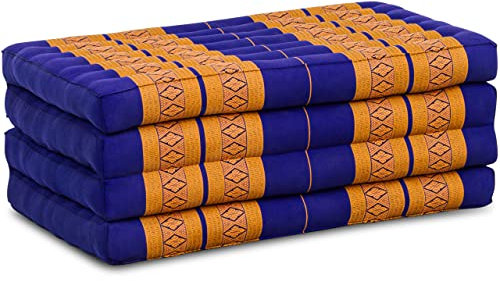 livasia Nachhaltige Klappmatratze aus Kapok - 200x80x8cm - Gästematratze, Faltbare Matratze für Van, ökologische Yogamatte, klappbares Gästebett, Liege für Garten und Balkon (Blau/Gelb)
