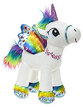 Barrado Peluche Licorne Debout avec des Ailes - Qualité Super Doux (Blanc/Arc en Ciel, 34cm)