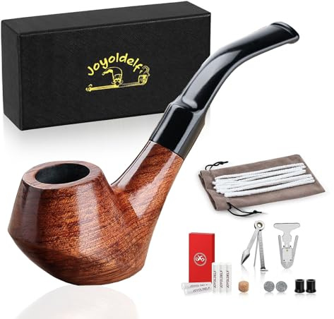 Joyoldelf Tabakpfeife, kreative Tabakpfeifen aus Rosenholz zum Rauchen mit flachem Boden, Holzpfeife mit Pfeifenkratzer, 9mm Aktivkohlefilter und Raucherzubehör