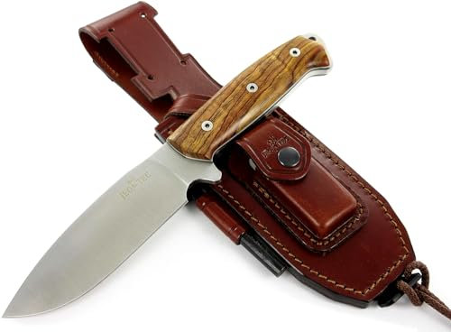 JEO-TEC Nº1 Theone Outdoor Camping Gürtelmesser Jagdmesser Überlebensmesser Survival Bushcraft Messer - Deutsche Stahl BÖHLER N690C - Lederscheide Feuerstahl Messerschärfer