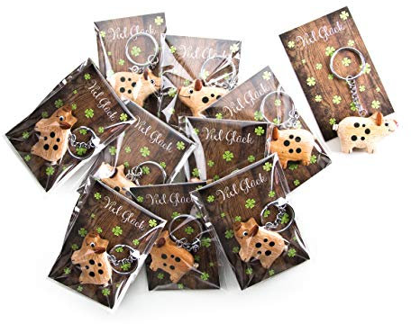 Logbuch-Verlag 10 Glücksbringer Schweinchen Viel Glück Neujahr Silvester Schlüsselanhänger Glücksschwein Schwein Holz Geschenk
