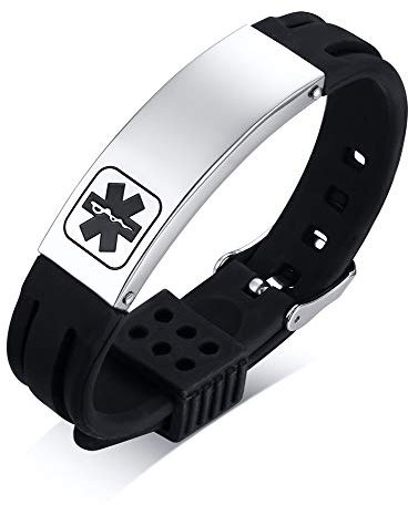 Pulsera Personalizada de Alerta Médica Para Hombre - Pulseras Personalizadas de Identificación Médica de Acero Inoxidable ID Silicona, Pulsera de Identificación Médica de Emergencia Para Hombre