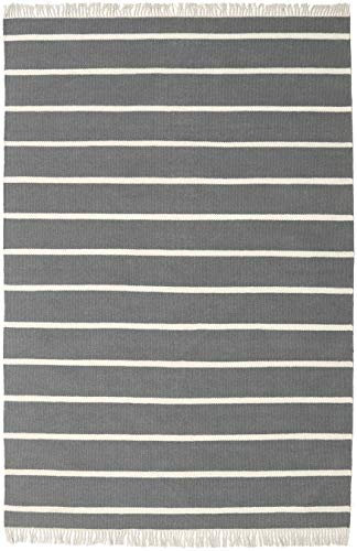RugVista, Dorri Stripe, Teppich, Mittelflor Teppich, 160 x 230 cm, Rechteckiger, Moderner Kelim Teppich, Wolle, Flur, Schlafzimmer, Küche, Wohnzimmer, Grau, Dunkelbraun