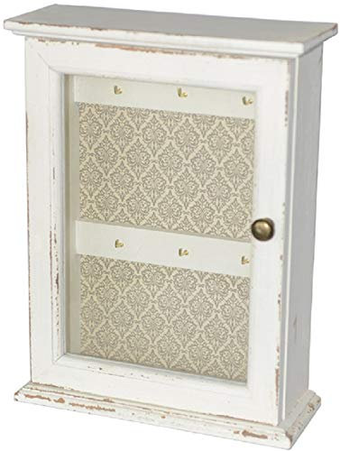 ETC dekorativer Schlüsselkasten mit 6 Haken im Shabby Vintage Landhausstil cremeweiß