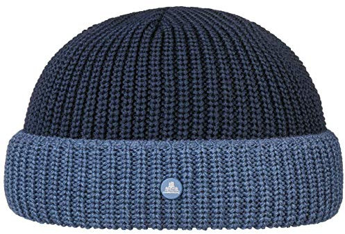 HAMMABURG Twotone Dockermütze Damen/Herren - Made in Italy - One Size (ca. 55-59 cm) Strickmütze - Mehrfarbige Wintermütze aus Wollmischung - Umschlagmütze Herbst/Winter blau-dunkelblau One Size