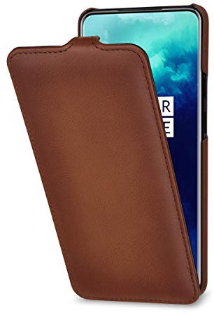 STILGUT Hülle geeignet für OnePlus 7T Pro Lederhülle vertikales Flip-Case, braun antik