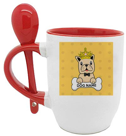 Personalised Any Name/Text French Bulldog Dog/Pet Themed Ceramic Christmas Stoking, Birthday Present, Gift Idea Mug. (11 Oz Mug with Spoon - Red)