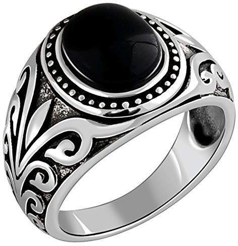 KnSam Ringe Herren 925 Silber Ring Männer 925 Ovaler Achat Ring Vintage Filigran Aus 925 Silber Ring Punk Gothic Silver