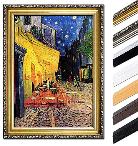 Bild mit Rahmen - Vincent van Gogh Caféterrasse am Abend 60x80 cm - Gerahmtes Leinwandbild Alte Meister - Antiker Rahmen Gold Barock, Klassisch