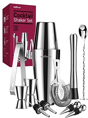 Shaker à Cocktail Shaker Boston - 750ML550ML - Coffret Cadeau - Shaker à Cocktail - Shaker à Cocktail - en Acier Inoxydable - Shaker pour Cocktails - Cuillère à Barman - 12 pièces