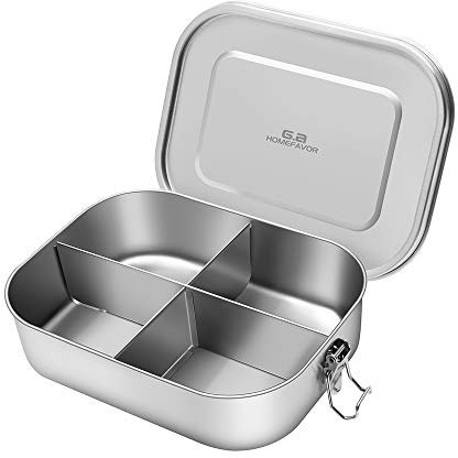 G.a HOMEFAVOR Edelstahl Brotdose Metall Lunchbox mit 4 Fächer 1400ml Auslaufsichere Bento Box Groß Sandwichbox Brotzeitdose mit Trennwand Vesperdose Brotbüchse