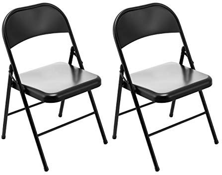 LeChamp 2 Stück Metall Klappstühle Klappstuhl Faltbarer Stuhl Campingstuhl Stühle für Outdoor Garten Camping Büro Konferenz Schwar