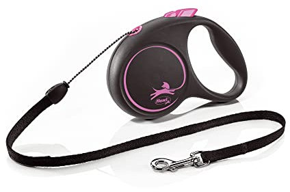 flexi® Black Design S Seil 5 m schwarz/pink, Roll-Leine für Hunde bis 12 kg