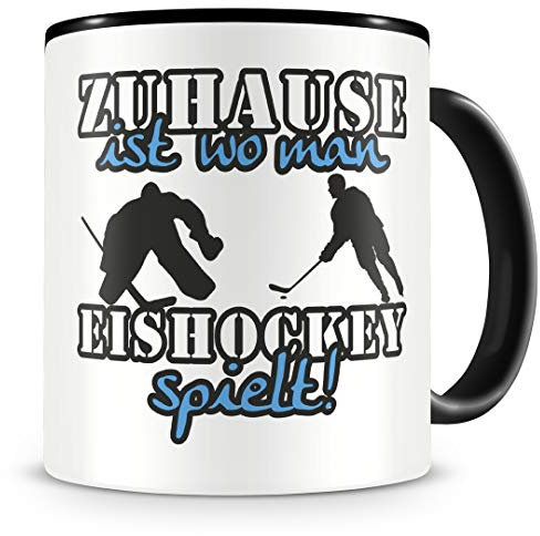 Samunshi® Eishockey Tasse mit Spruch Zuhause ist Eishockey Geschenk für Eishockey Fans Kaffeetasse groß Lustige Tassen zum Geburtstag schwarz 300ml
