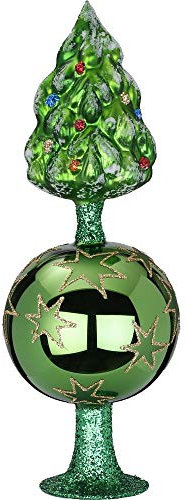 Christbaumspitze Christbaumschmuck Christbaumhänger Inge-Glas mit Sternenkrönchen, handbemalt und mundgeblasen, Weihnachtstanne, 22.5 cm