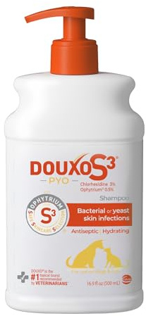 Douxo S3 Pyo Shampoo, Contains 3% Chlorhexidine & 0.5% Ophytrium, Antiseptic & Hydrating, For Bacterial or Yeast Skin Infections, For Dogs and Cats, 16.9 fl. oz. (500mL)