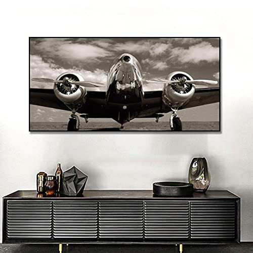 leinwand bilder Schwarz und Weiß Flugzeug Abstrakte Leinwand Malerei Poster Drucken Wandkunst Bild Für Wohnzimmer Wohnkultur Wandbild 70x140cm (27.6x55.1in) Rahmenlos