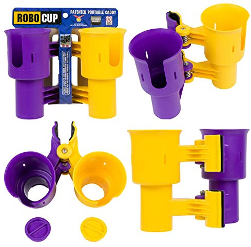 ROBOCUP, (Gelb & Lila), Bester Getränkehalter für Getränke, Angelrute/Stange, Boot, Strandkorb, Golfwagen, Rollstuhl, Walker, Drumsticks, Mikrofonständer