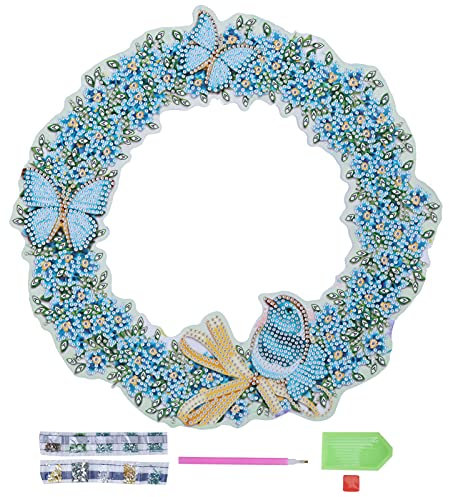 Diamond Art Wreath Kit, Crystal Door Wreath DIY 5D Diamond Painting, Hanging Decor Number Mosaic Art Crafts for Front Door Wall Window Decoration #11
