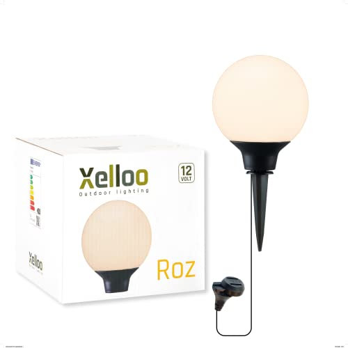Xelloo Gartenleuchte ROZ, 12 Volt, 1 Stück Designarmatur 1W LED warmweiß mit Erdspieß, wasserdicht (IP44) und mit praktischem Schiebeanschluss, Weiß