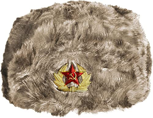 normani Russische Pelzmütze Uschanka Fellmütze Armee UDSSR Russland Tschapka Schapka Farbe Braun mit Stern Größe XL