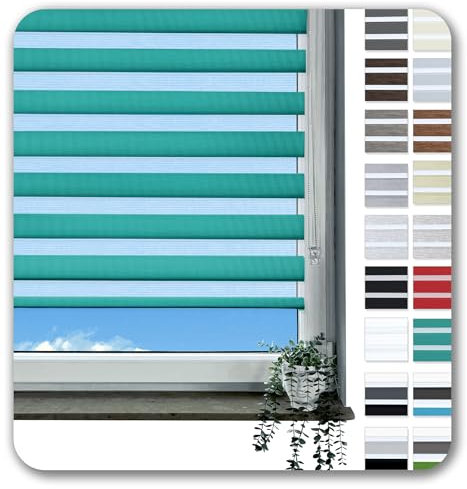 Rollmayer Doppelrollo Klemmfix ohne Bohren Klemmrollo Fensterrollo Duo Rollo Sonnenschutzrollo Zebrarollo Seitenzugrollo für Fenster und Tür (Türkis - 70 x 220 cm - BxH)