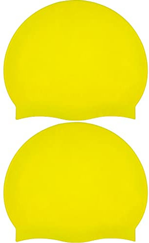 Newaner 2 Piezas Gorro de natación de Silicona para niños, protección para los oídos, Recubrimiento Ripstop para Mayor Resistencia al Deslizamiento, Gorros de baño Infantiles para niño niña(Amarillo)